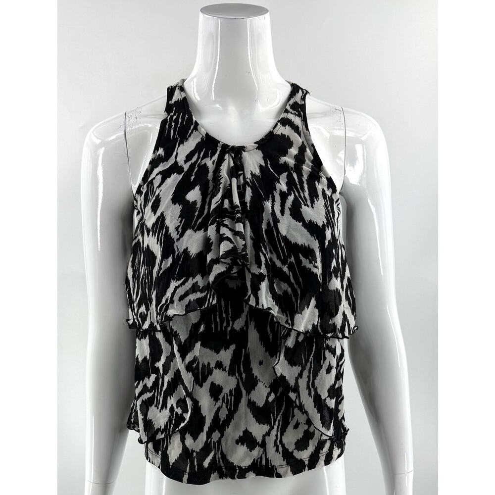 The Limited Womens Sleeveless Top Size XS Black White Ruffle Tiered Mesh Nylon